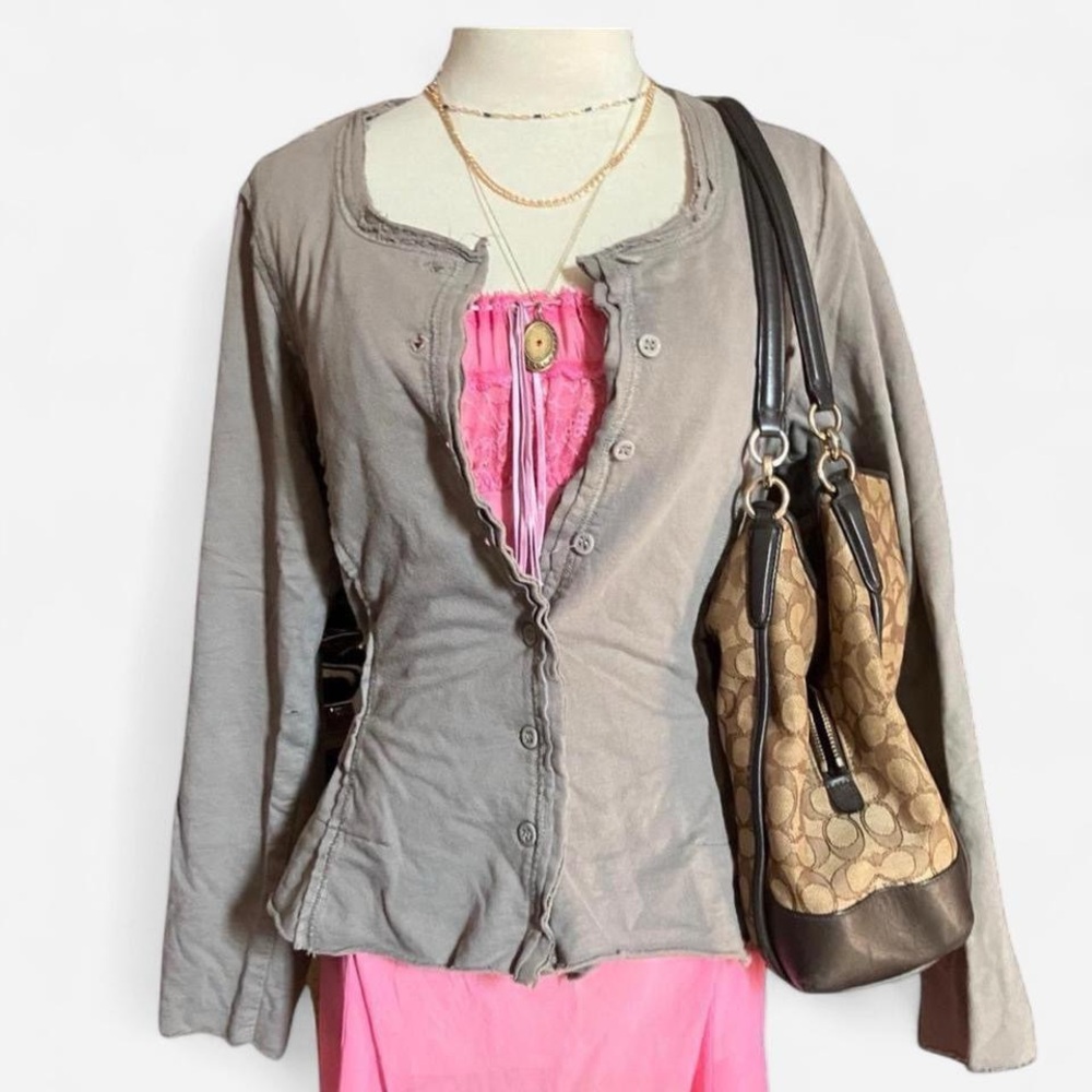 Vintage Gray khaki Button-Up Cardigan